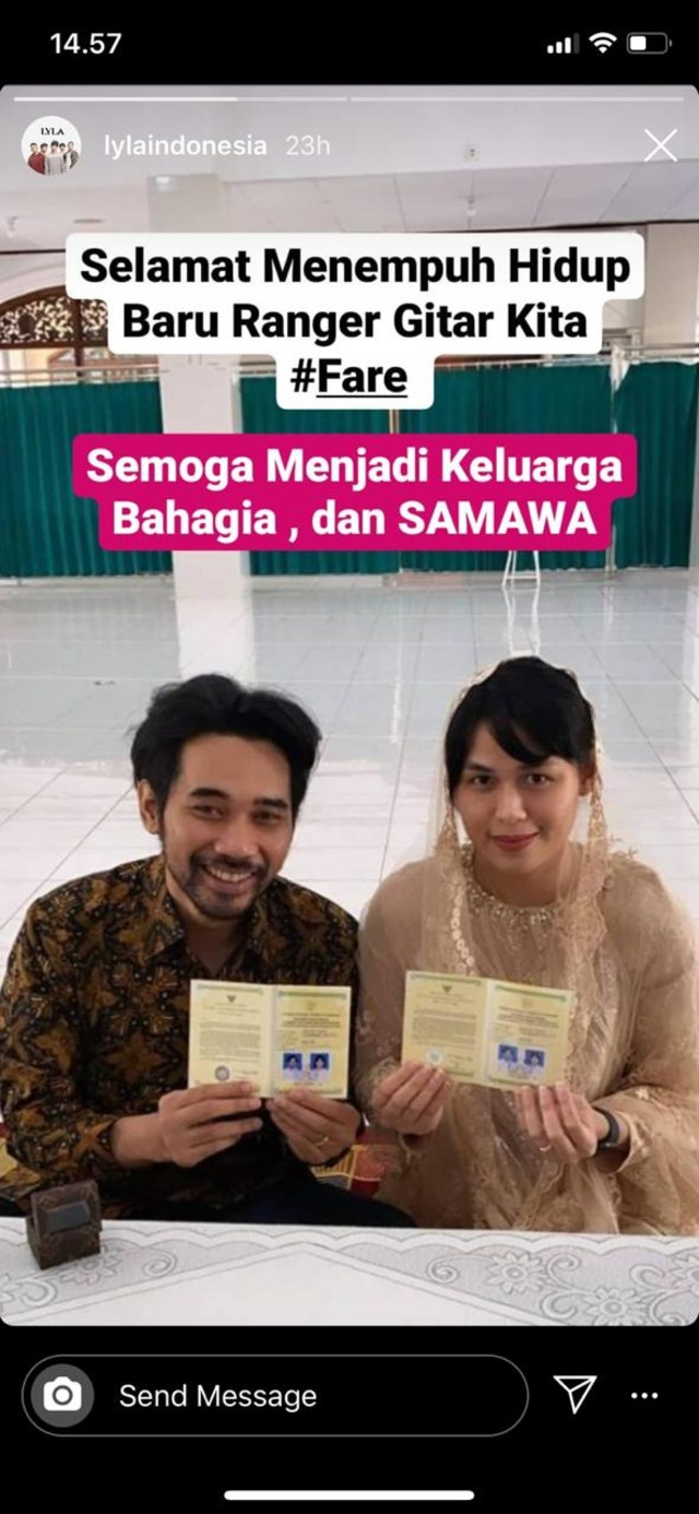 Fare Lyla resmi menikah di tengah pandemi corona. Foto: Instagram/@lylaindonesia