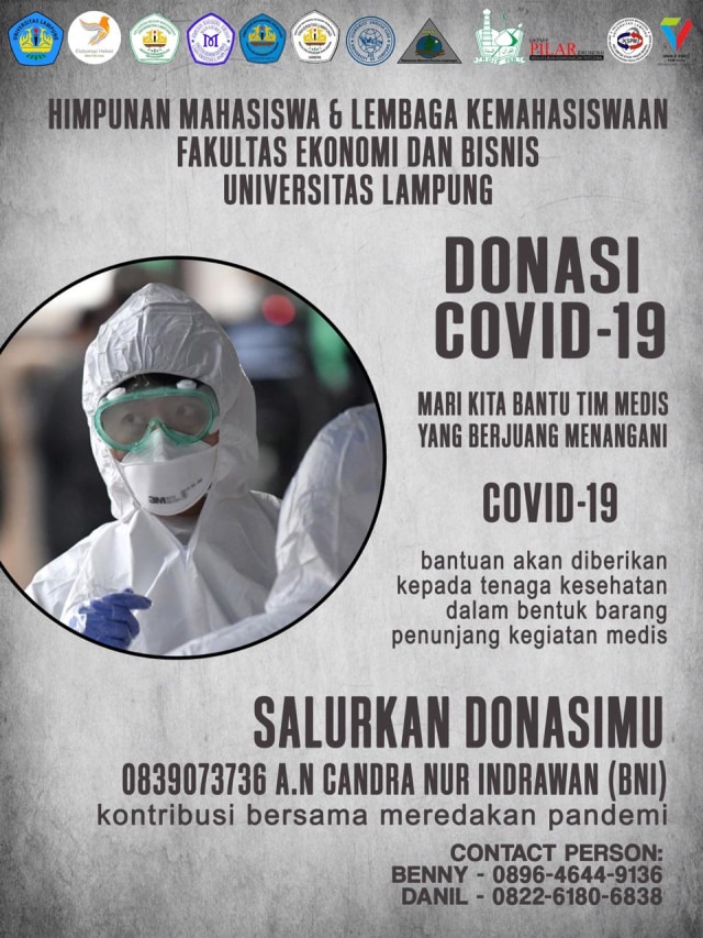 Hima dan LK FEB Unila membuka donasi untuk membantu APD tenaga medis yang menangani COVID-19 di Lampung, Senin (6/4) | Foto : Dok. Hima dan LK FEB Unila