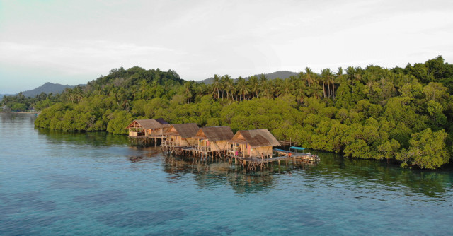 Foto aerial homestay di Pulau Friwen, Kabupaten Raja Ampat, Provinsi Papua Barat (Yayasan EcoNusa/Moch. Fikri)