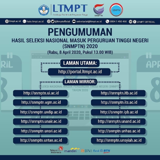 Pengumuman SNMPTN 2020 dok Instagram LTMPT