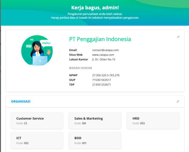 Tampilan pengaturan manajemen perusahaan di aplikasi Catapa Foto: Dok. Catapa