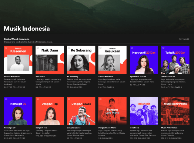 Tampilan hub Musik Indonesia di Spotify dok Spotify