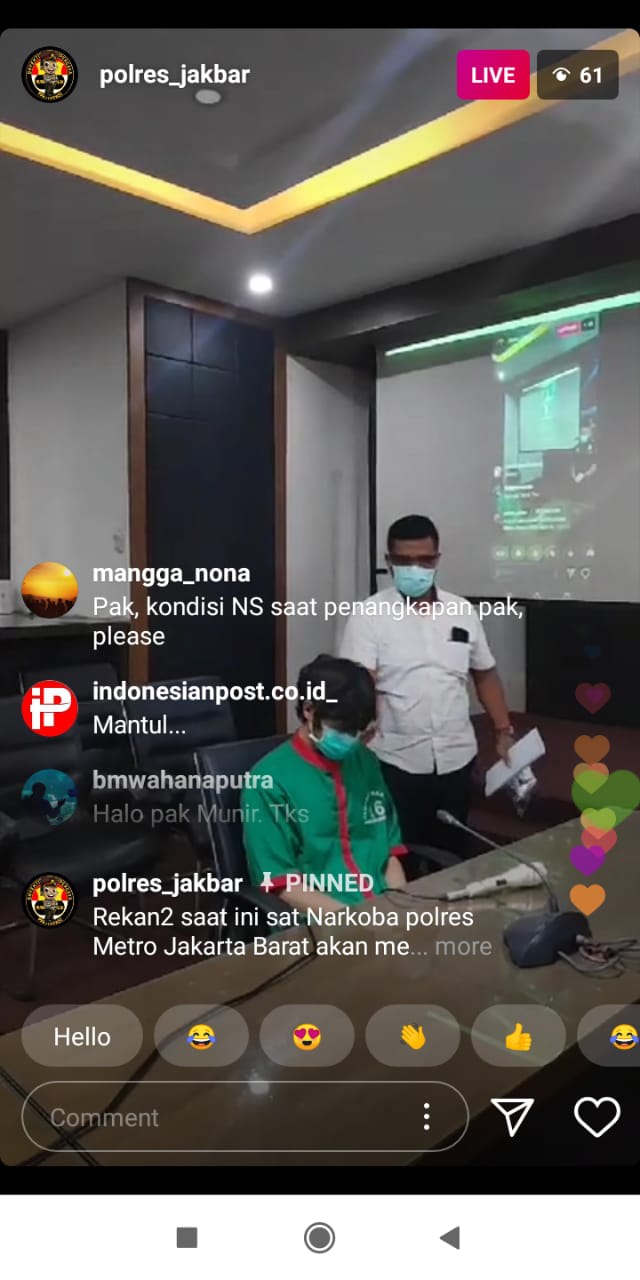 Rilis Kasus Narkoba Naufal Samudra via Instagram Live Polres Jakarta Barat. Foto: Instagram @polres_jakbar