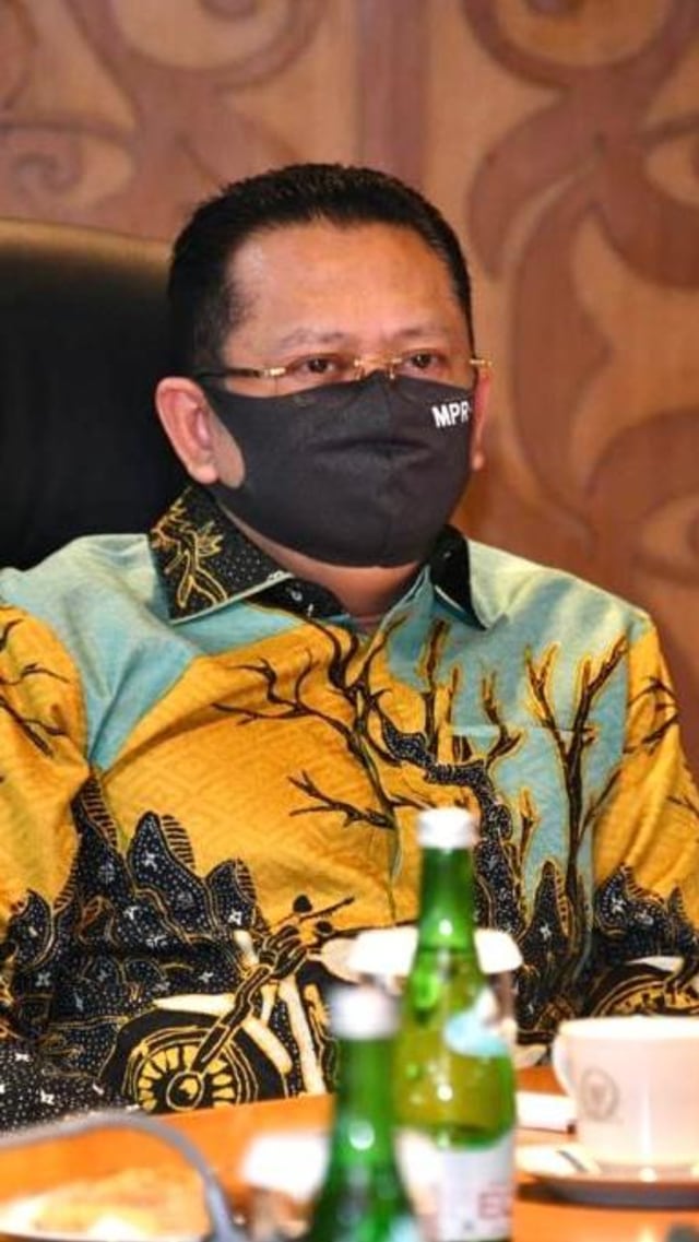 Ketua MPR Bambang Soesatyo saat rapat Pimpinan MPR bersama Badan Anggaran MPR, Kamis (16/4). Foto: Dok. MPR