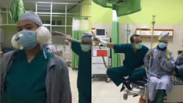 Para tenaga medis main TikTok berlaga kera sakti viral di media sosial. (Foto: Instagram/Tangkapa Layar@ngakakaja_dulu)