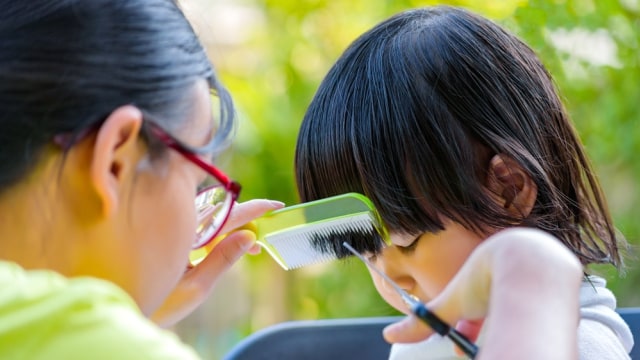 Ilustrasi ibu potong rambut anak. Foto: Shutter Stock