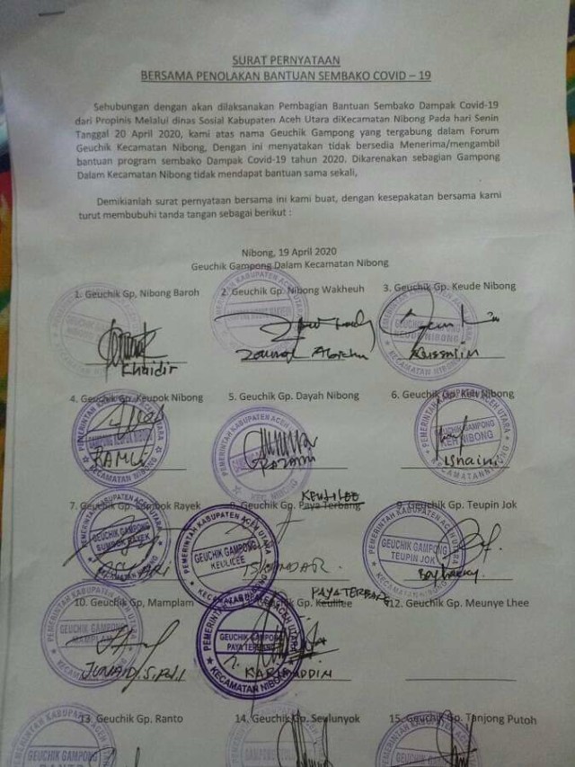 Para Keuchik di Kecamatan Nibong, Aceh Utara Sepakat Tolak Bantuan COVID-19 (43434)