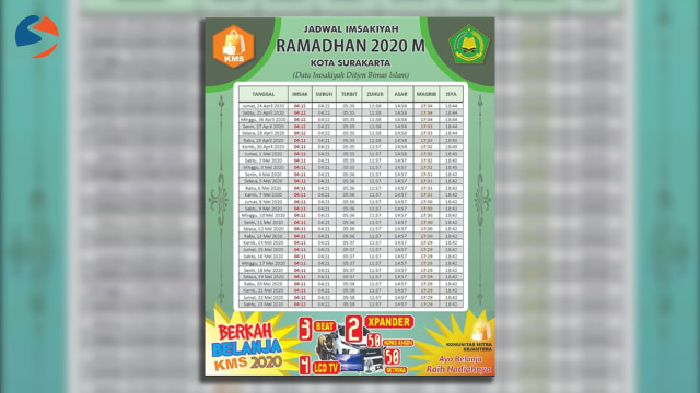 Jadwal Imsakiyah Kota Solo Senin 27 April 2020 Kumparan 