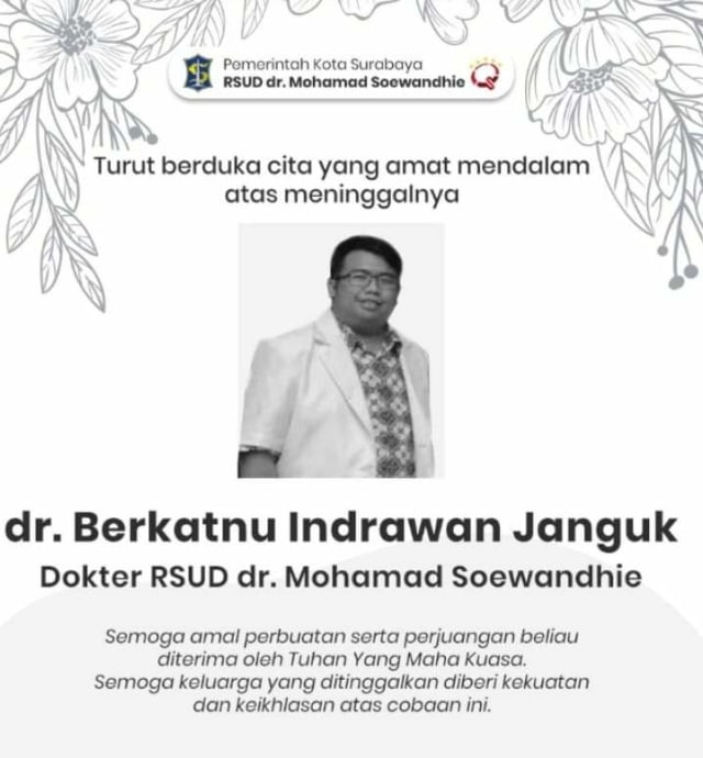 Ucapan duka cita dari RSUD dr. Soewandhie untuk dr. Berkatnu Indrawan Janguk.