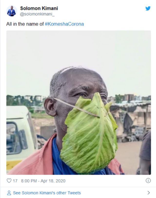 Masker dari daun banyak digunakan oleh warga Peru dan Kenya. Foto : Twitter