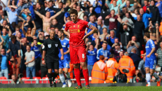 Steven Gerrard saat melawan Chelsea pada lanjutan pertandingan Liga Primer Barclays pada 27 April 2014 di Anfield, Liverpool, Inggris.  Foto: Getty Images/ Clive Brunskill