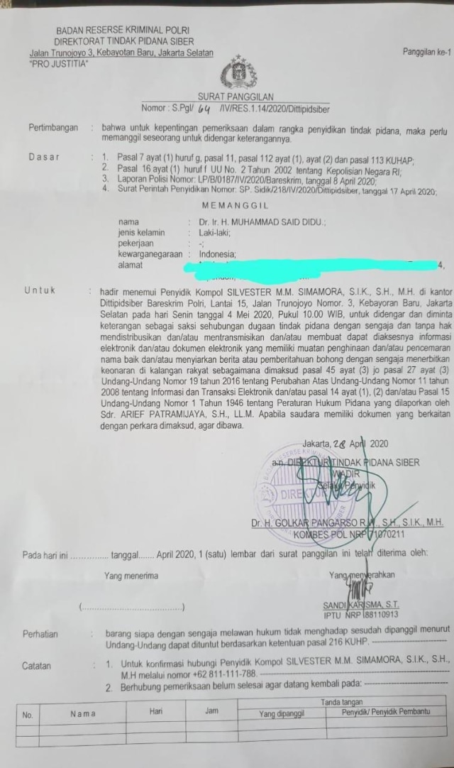 Said Didu Minta Pemeriksaan di Bareskrim Ditunda hingga PSBB Berakhir (825195)