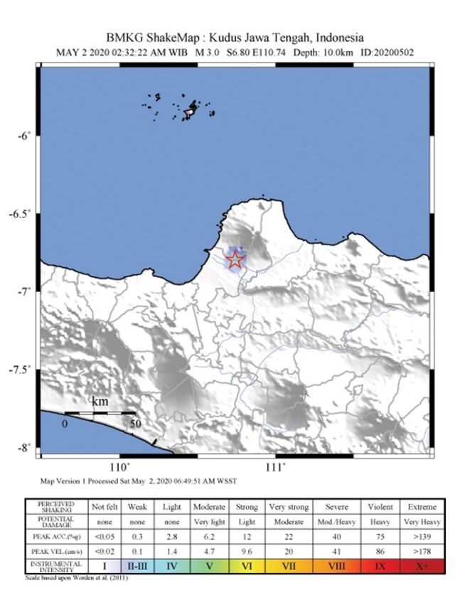 Titik gempa di Kudus. Foto: Dok. BMKG