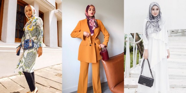 Padu padan hijab motif. Foto: dok. Instagram/ @summeralbarcha @megaiskanti @dianpelangi