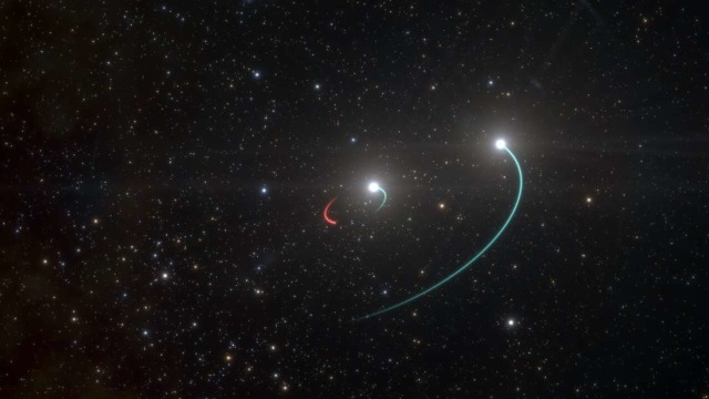 Black hole yang baru ditemukan ditandai dengan warna merah.  Foto: European Southern Observatory (ESO)