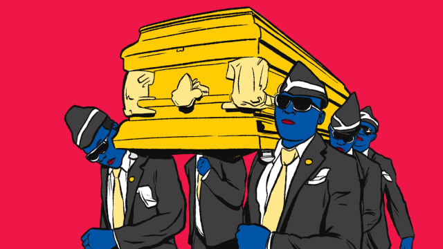 Ilustrasi pembawa peti di Ghana yang mengangkat peti mati sambil menari Foto: Maulana Saputra/kumparan
