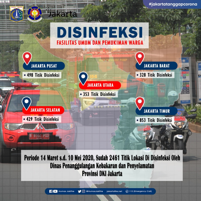 Disinfeksi fasilitas umum dan pemukiman warga. Foto: Dok. Damkar DKI Jakarta