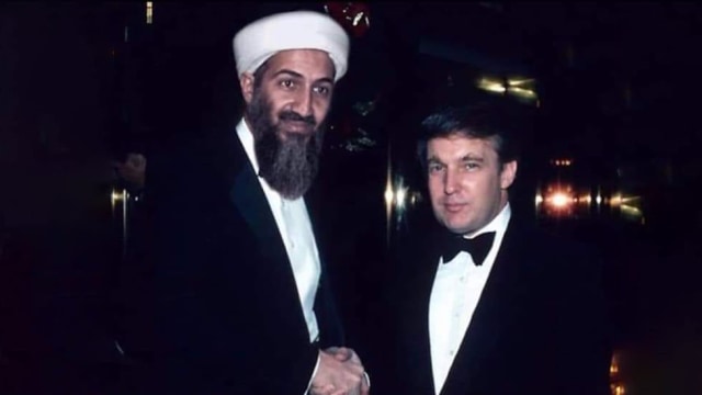 Foto hoaks Presiden AS Donald Trump ketika masih muda bersalaman dengan Osama Bin Laden. Foto: dok. istimewa