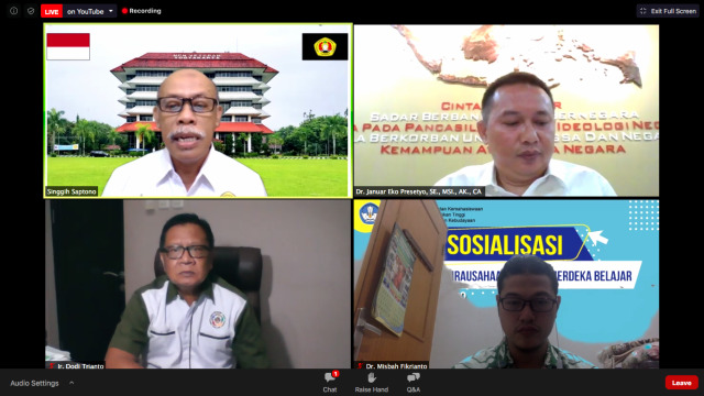 Live streaming ‘Reposisi Peran Mahasiswa dalam Bela Negara di Kampus Merdeka Saat dan Pasca Pandemi COVID-19’, Jumat (22/5/2020). Foto: Sandra.