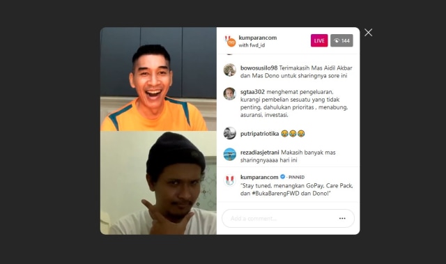 Live Instagram bersama Aidil Akbar dan Adiya Rahman Pradana (dok: pribadi)