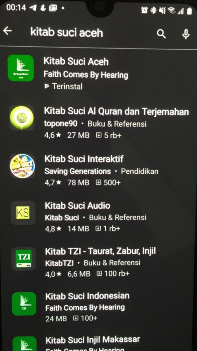 Kitab Suci Aceh di Google Play Store. Foto: Dok. Istimewa