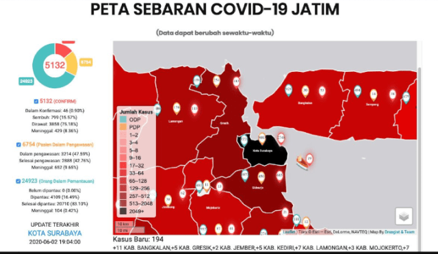 BERUBAH WARNA: Peta Surabaya yang sebelumnya merah kini menjadi hitam.