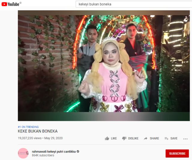 Tangkapan layar video klip Keke Bukan Boneka di Youtube per 5 Juni 2020. Foto: YouTube/rahmawati kekeyi putri cantikka