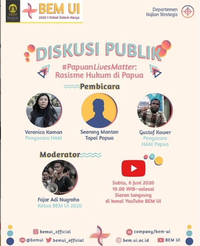 Teguran UI untuk BEM UI soal Diskusi #PapuanLivesMatter (39650)
