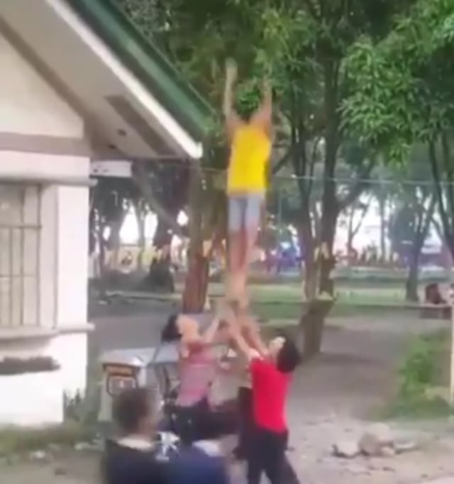 Viral, empat orang pria peragakan gerakan cheerleader saat  memetik buah mangga. (Foto: Twitter/ Tangkapan Layar @ReceinAja) 