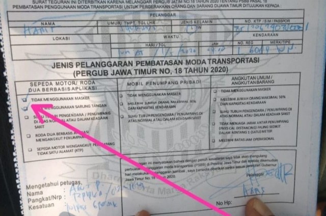 Surat teguran PSBB Jawa Timur. Foto: Istimewa