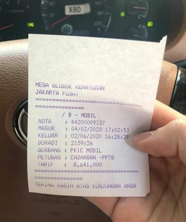 Viral, tarif parkir mobil lebih dari Rp 8 juta. (Foto: Instagram/royricardo)