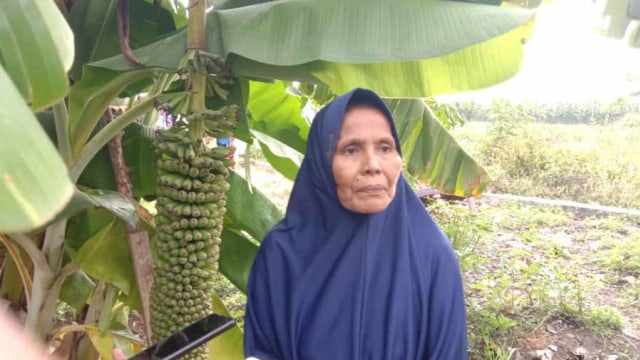 Pemilik pohon pisang berbuah seribu Zurliani, 61 tahun. (Irwanda/langkan)