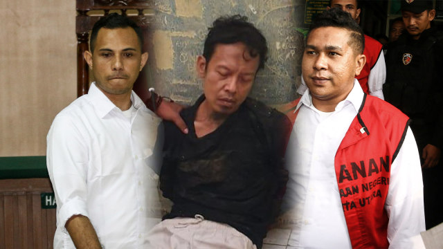 Terdakwa kasus penyiraman Novel Baswedan, Rahmat Kadir (kiri) dan Ronny Bugis (kanan), serta terdakwa penusukan Wiranto, Abu Rara (tengah). Foto: ANTARA FOTO dan Dok. Istimewa