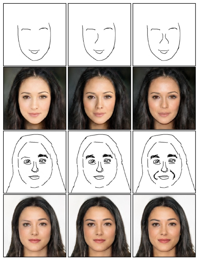 Peneliti dari Hong Kong menciptakan teknologi berbasis artificial intelligence yang mampu menghasilkan foto wajah realistis hanya dari sketsa kasar buatan tangan. Foto: Chen et al.