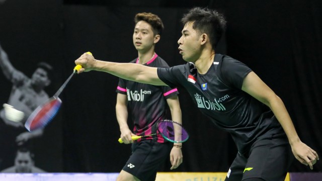 Atlet bulu tangkis Indonesia, Kevin Sanjaya dan Fajar Alfian. Foto: PBSI