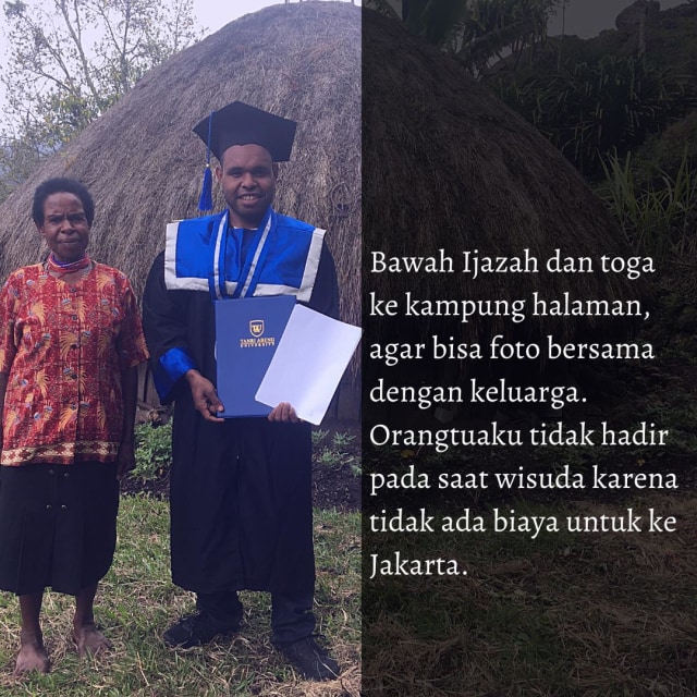 Neas Wanimbo foto wisuda bersama ibunya di Wamena, Papua. (Foto: Neas Wanimbo/LinkedIn)