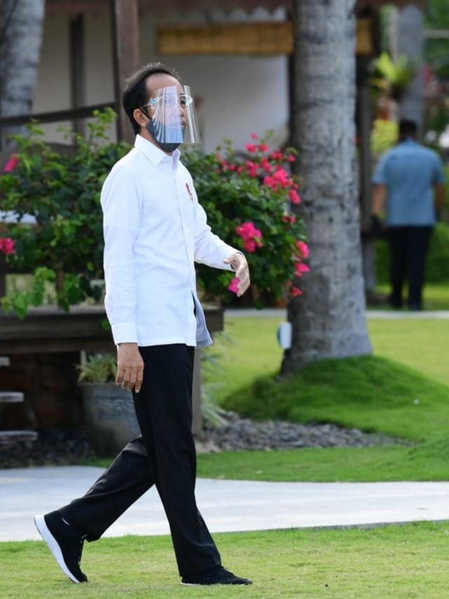 Presiden Joko Widodo memakai masker dan pelindung wajah meninjau Pantai So Long di Kabupaten Banyuwangi, Jawa Timur.  Foto: Biro Pers Sekretariat Presiden-Muchlis Jr