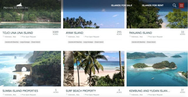 Situs internet yang menjual Pulau Ayam. Foto: Dok. Istimewa