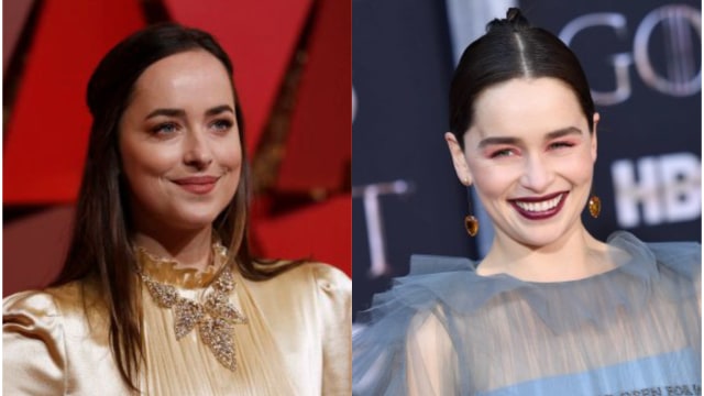 Dakota Johnson dan Emilia Clarke. Foto: Reuters/Mario Anzuoni dan Angela Weiss / AFP