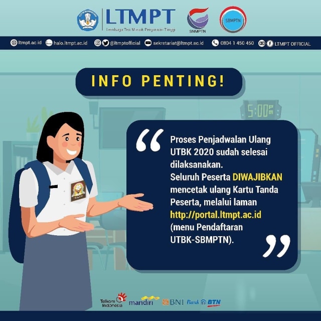 Pengumuman soal cetak ulang kartu UTBK SBMPTN 2020 dok Instagram LTMPT