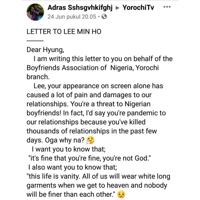 Terlalu Tampan, Lee Min Ho Dapat Keluhan dari Sejumlah Pria Nigeria (242774)