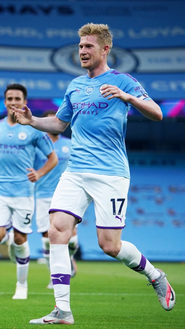 Pemain Manchester City Kevin De Bruyne, di Stadion Etihad, Manchester, Inggris. Foto: Laurence Griffiths/Pool via REUTERS