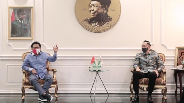 Ketua Umum DPP Partai Demokrat Agus Harimurti Yudhoyono (AHY) bertemu dengan Ketua Umum DPP PKB Abdul Muhaimin Iskandar (Cak Imin) di Kantor DPP PKB, Jakarta. Foto: Instgaram / @cakiminow