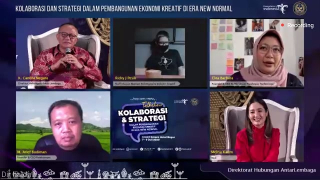 Talkshow Kolaborasi dan Strategi dalam Pembangunan Ekonomi Kreatif di Era New Normal, Rabu (8/7/2020). Foto: Len.