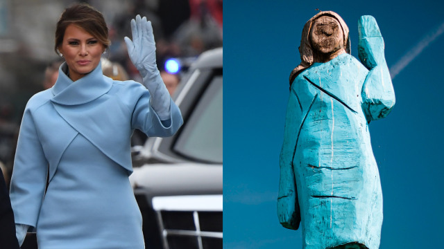 Kolase foto Melania Trump dan Patung Melania Trump di Slovenia Foto: Thinkstock dan Reuters