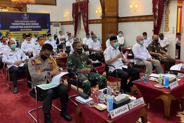 Video conference dengan unsur Forkopimda di kabupaten/koat seluruh Aceh. Dok. Kominsa Aceh