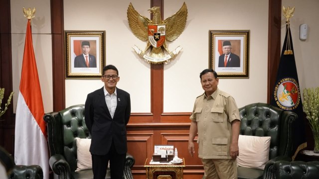 Menhan Prabowo bertemu dengan Sandiaga Uno. Foto:  Dok. Tim Sandiaga Uno
