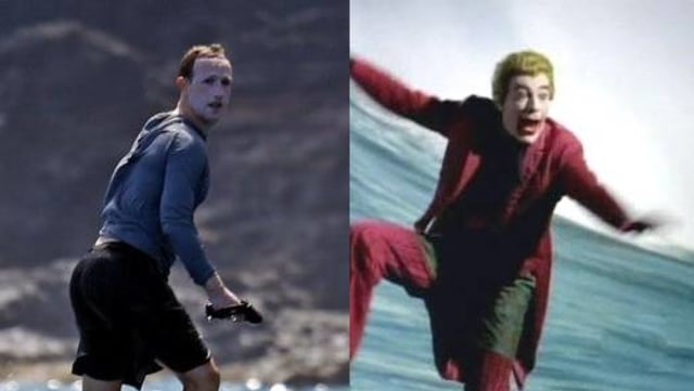 Netizen menyandingkan CEO Facebook Mark Zuckerberg yang pakai sunscreen terlalu tebal dengan Joker. Foto: @RufusTSuperfly/Twitter