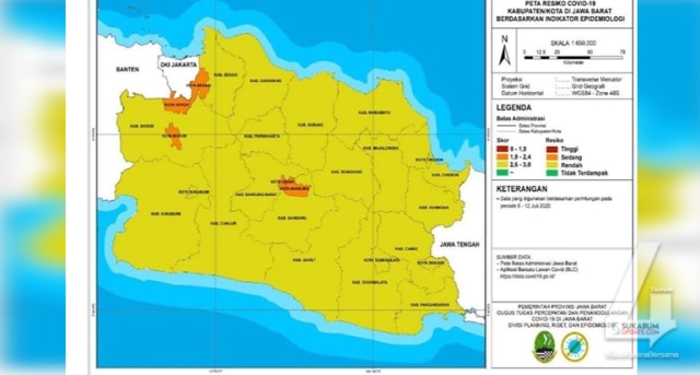 Peta level kewaspadaan covid-19 versi gugus tugas nasional yang saat ini berlaku di Jawa Barat | Sumber Foto:akun ridwan kamil