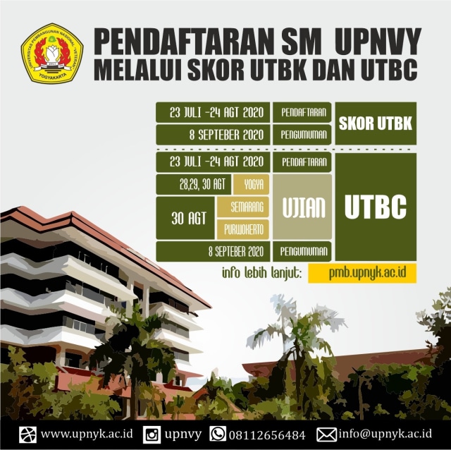 Pendaftaran SM UPNVY lewat skor UTBK dan UTBC. Foto: Istimewa.